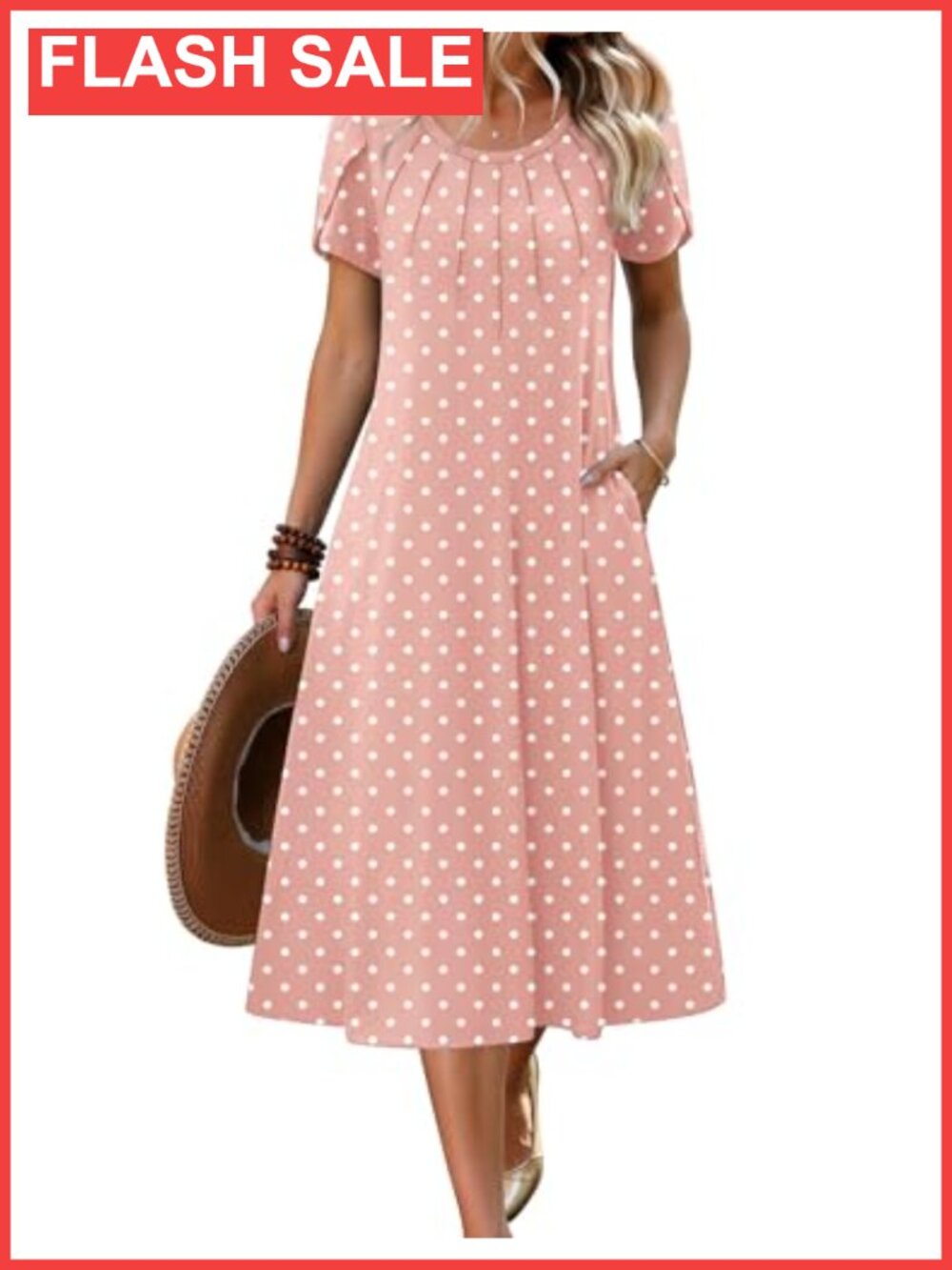 Zeagoo Women's Petal Short Sleeve Pleated A-Line Midi Dress